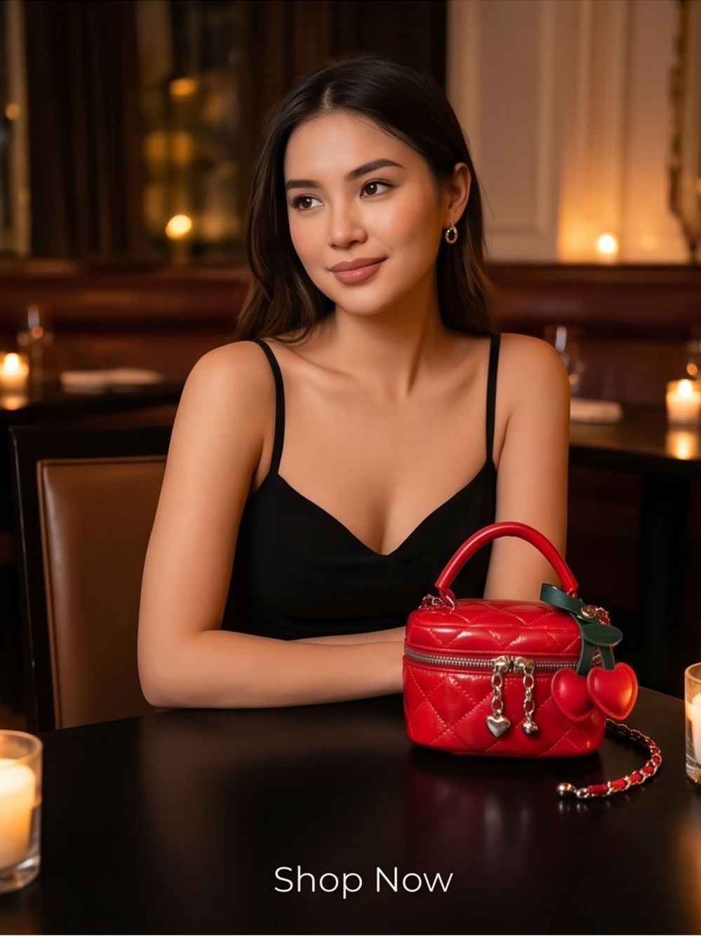 Mini Red Quilted Crossbody Bag with Heart Charms - Picture 2 of 5
